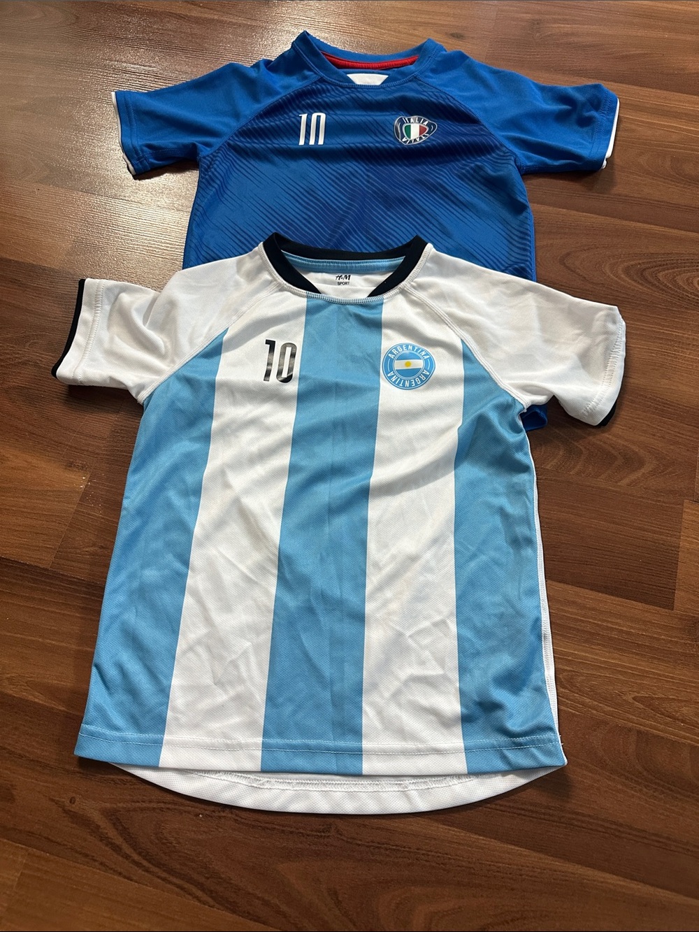 2 H&M Argentina & Italy Kids Soccer Jersey with Number 10- Size 6-8